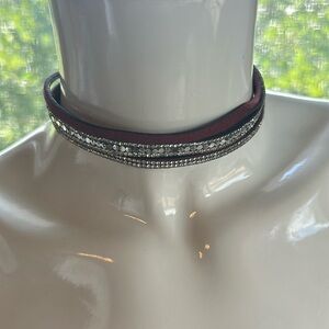 Vintage leather and rhinestone choker worn in the 70s
